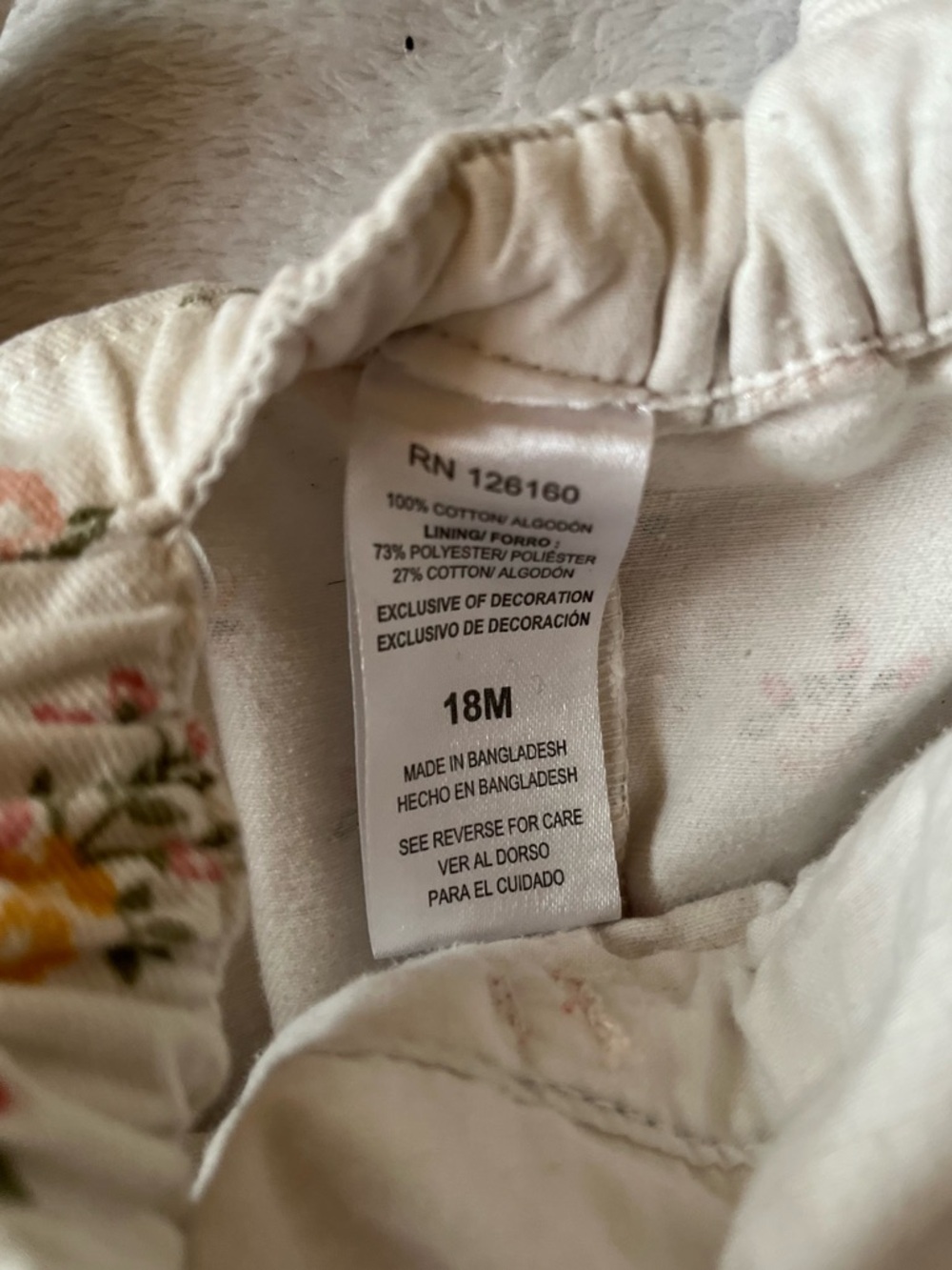 Cream Floral Girls' Overalls with Peach Bow - Picture 6 of 6